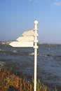 Blank Signpost by a Sea Under Clear Sky