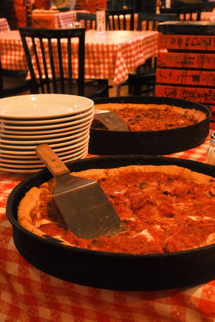 Deep-dish pizza at Pequod's Pizza
