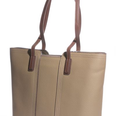 Tan Leather Tote with Brown Straps