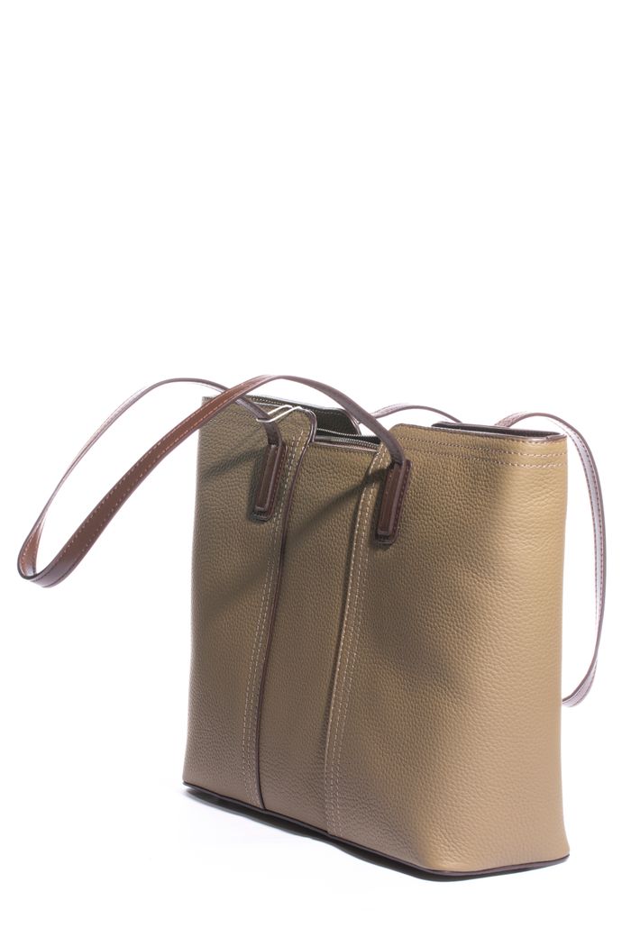 Taupe leather shoulder bag with a long strap — photo by Valentin Ivantsov on Pexels