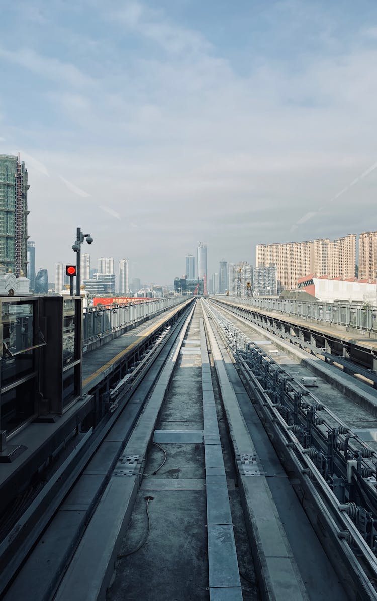 Gray Train Railway Across The City 