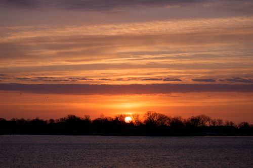 Free Captivating winter sunrise at Cove Island Park in Stamford, Connecticut, with a vibrant orange sky. Stock Photo