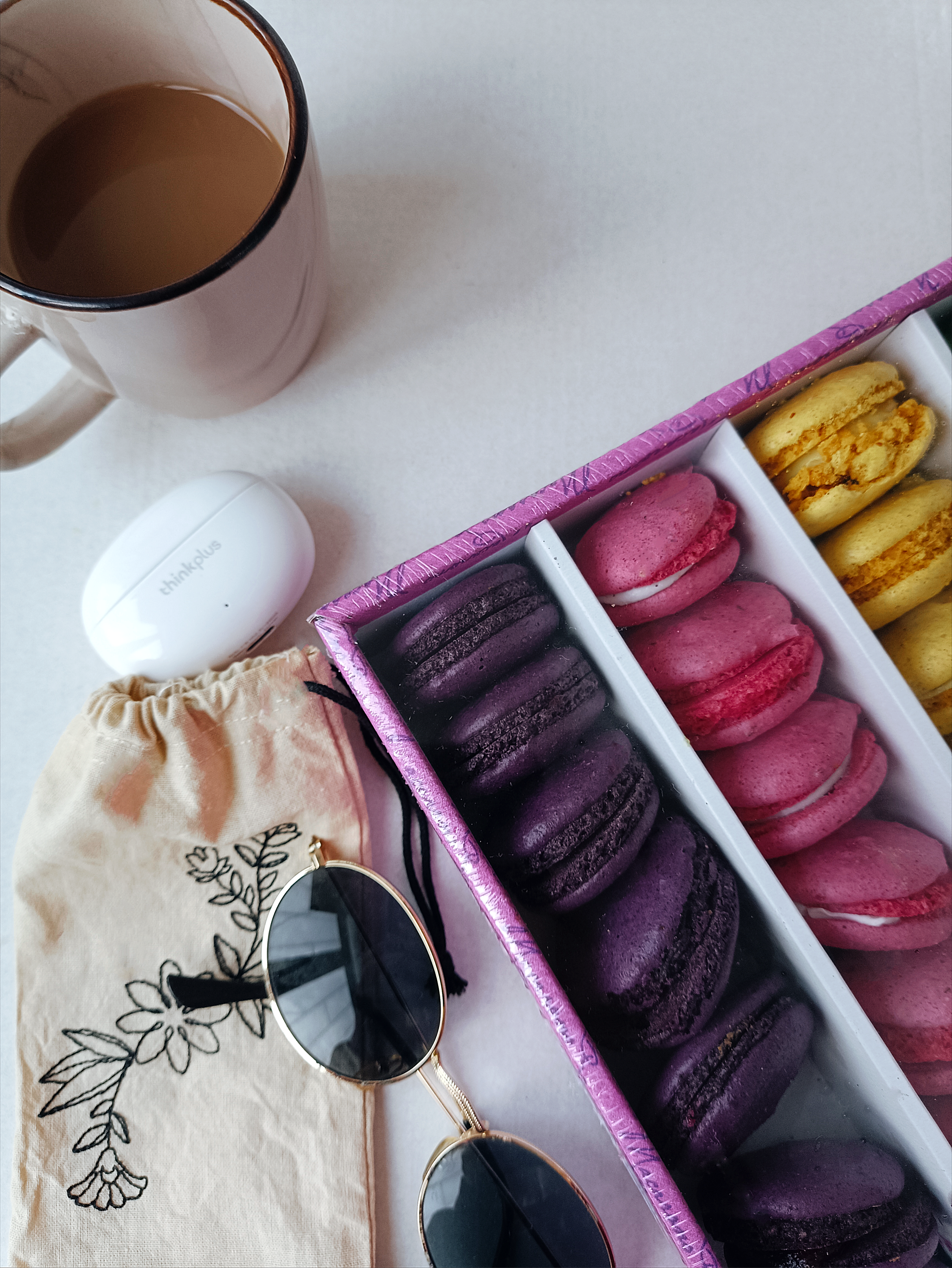 Elegant Flat Lay with Macarons and Coffee · Free Stock Photo
