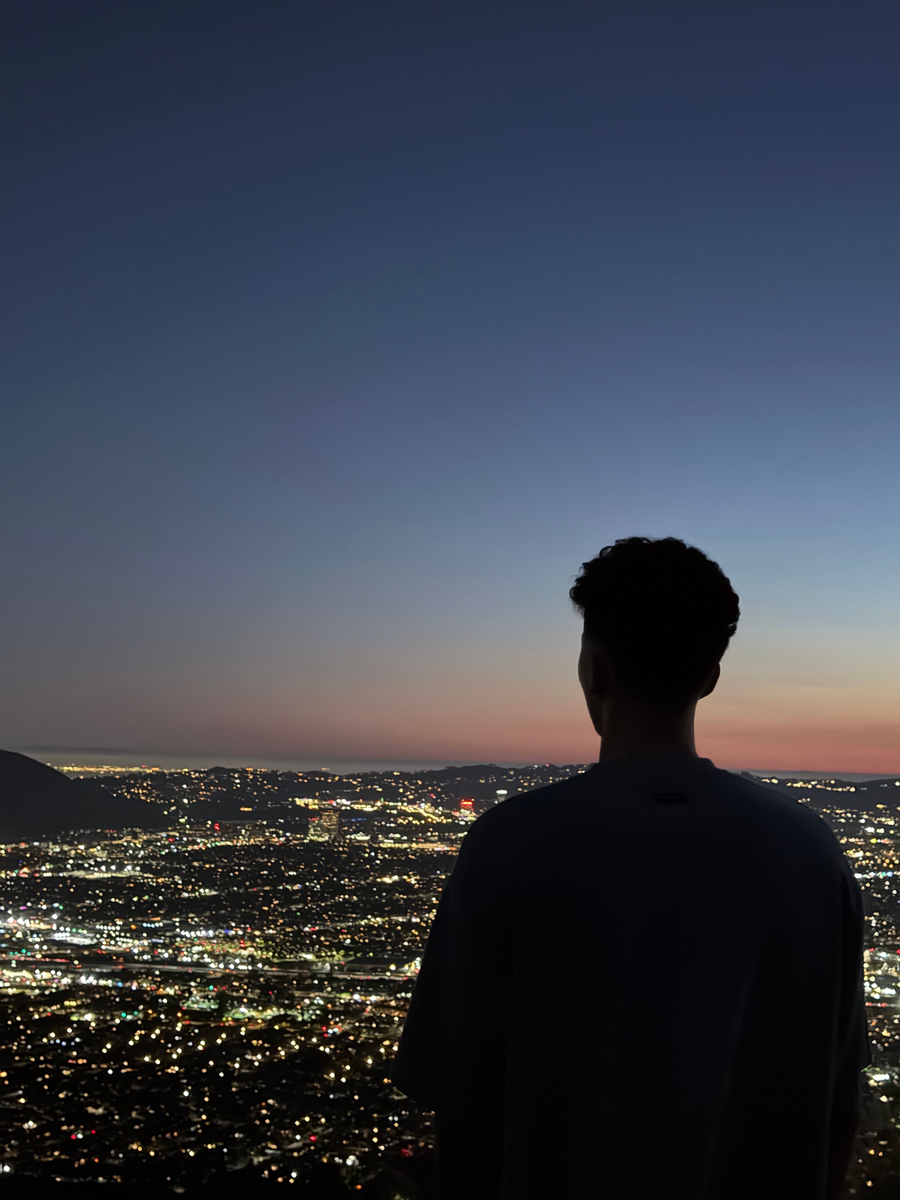Silhouette Overlooking Los Angeles Skyline at Dusk · Free Stock Photo