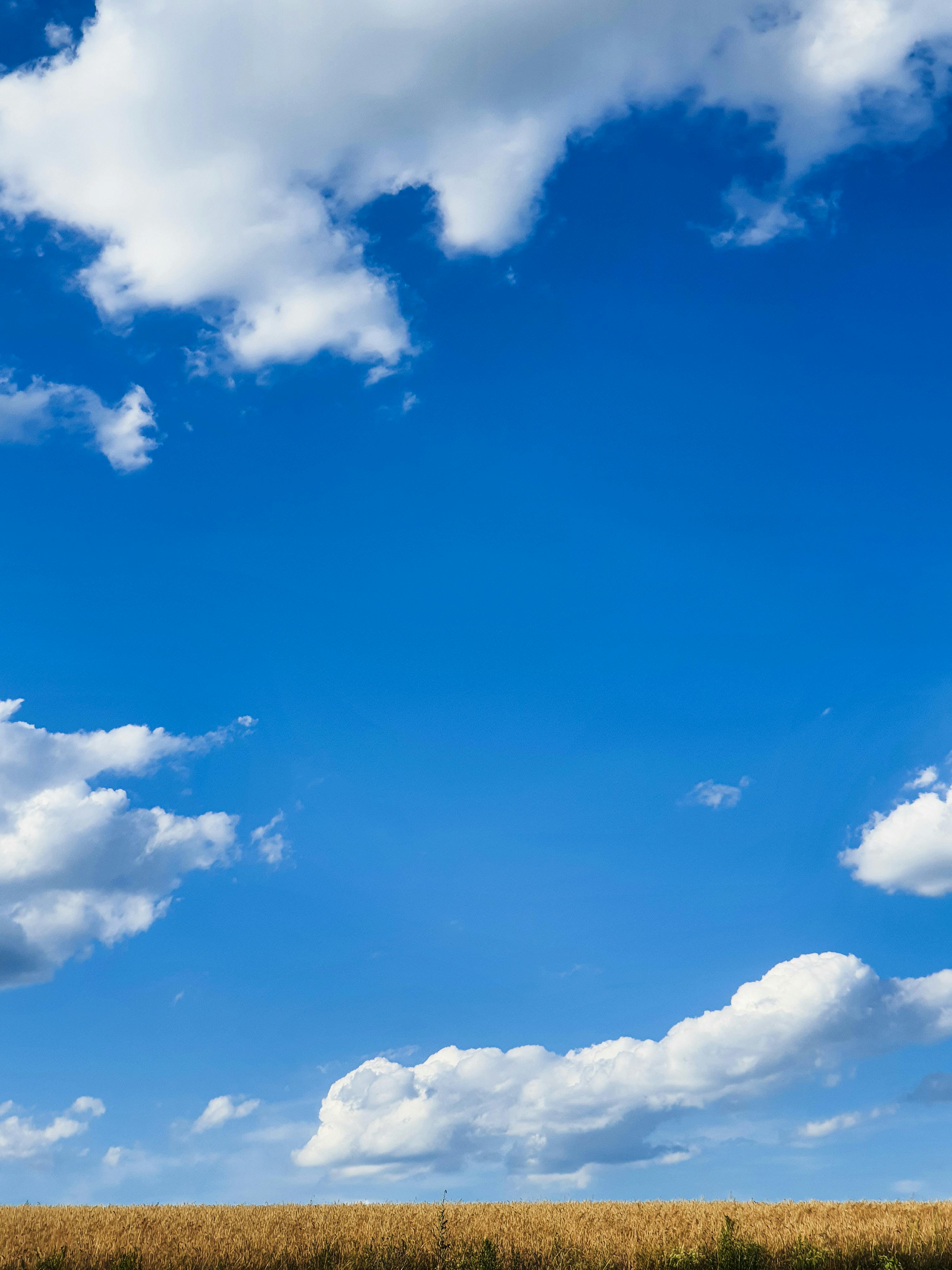 бесплатная Яркое голубое небо с пушистыми облаками над безмятежным полем в Тоскане, Италия. Стоковое фото