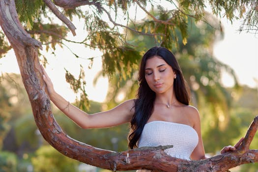 Serene portrait of a woman embracing nature in Montevideo, Uruguay.