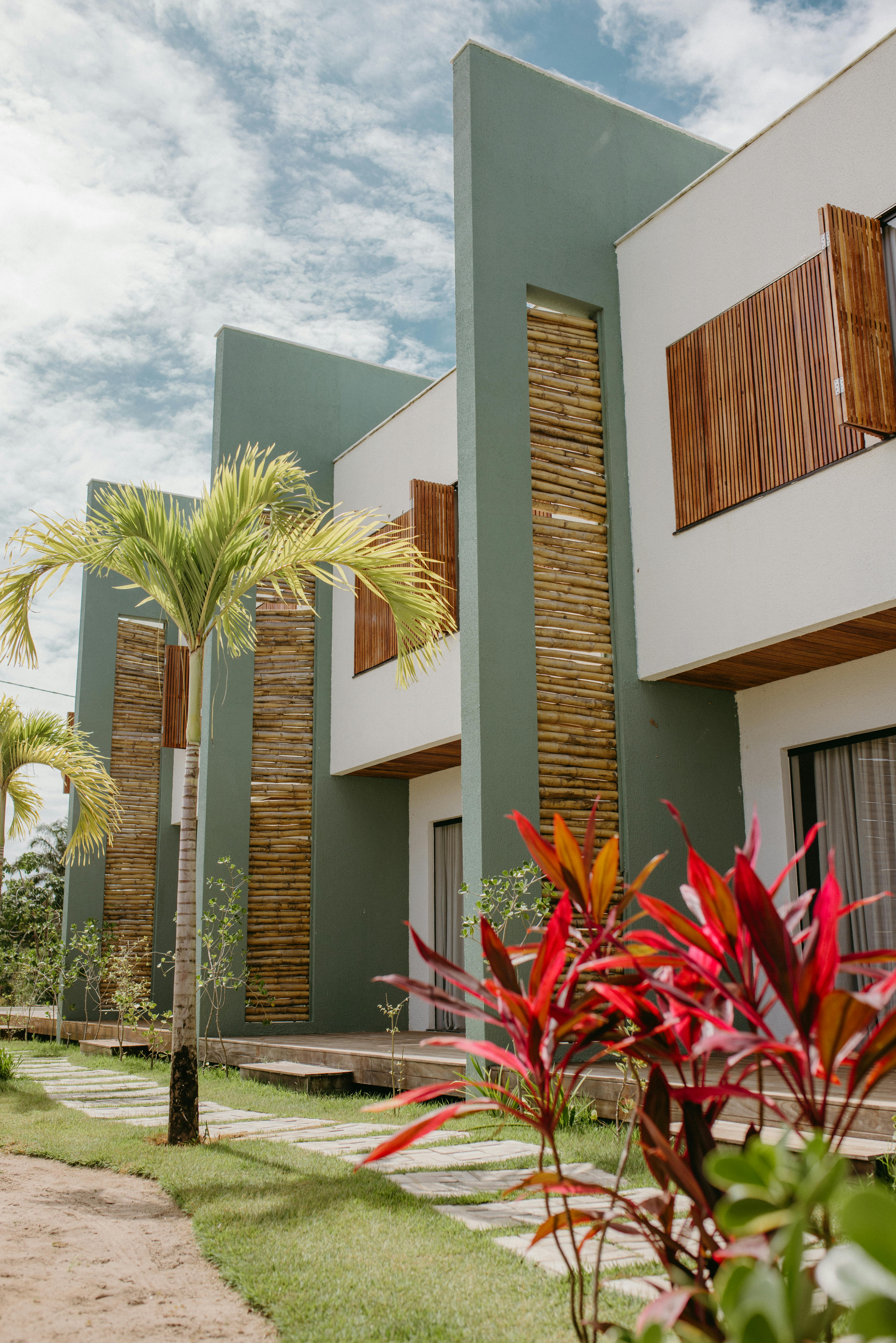 Free Contemporary residential building with tropical landscaping in Bahia, Brazil. Stock Photo