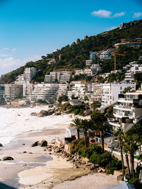 Luxurious beachfront apartments along Clifton Beach in Cape Town, South Africa.
