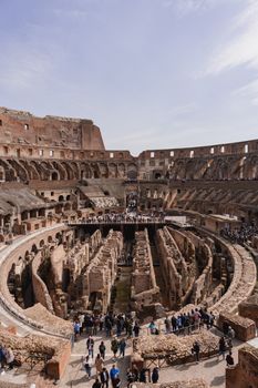 A breathtaking aerial shot of the Colosseum's interior architecture in Rome, Italy.