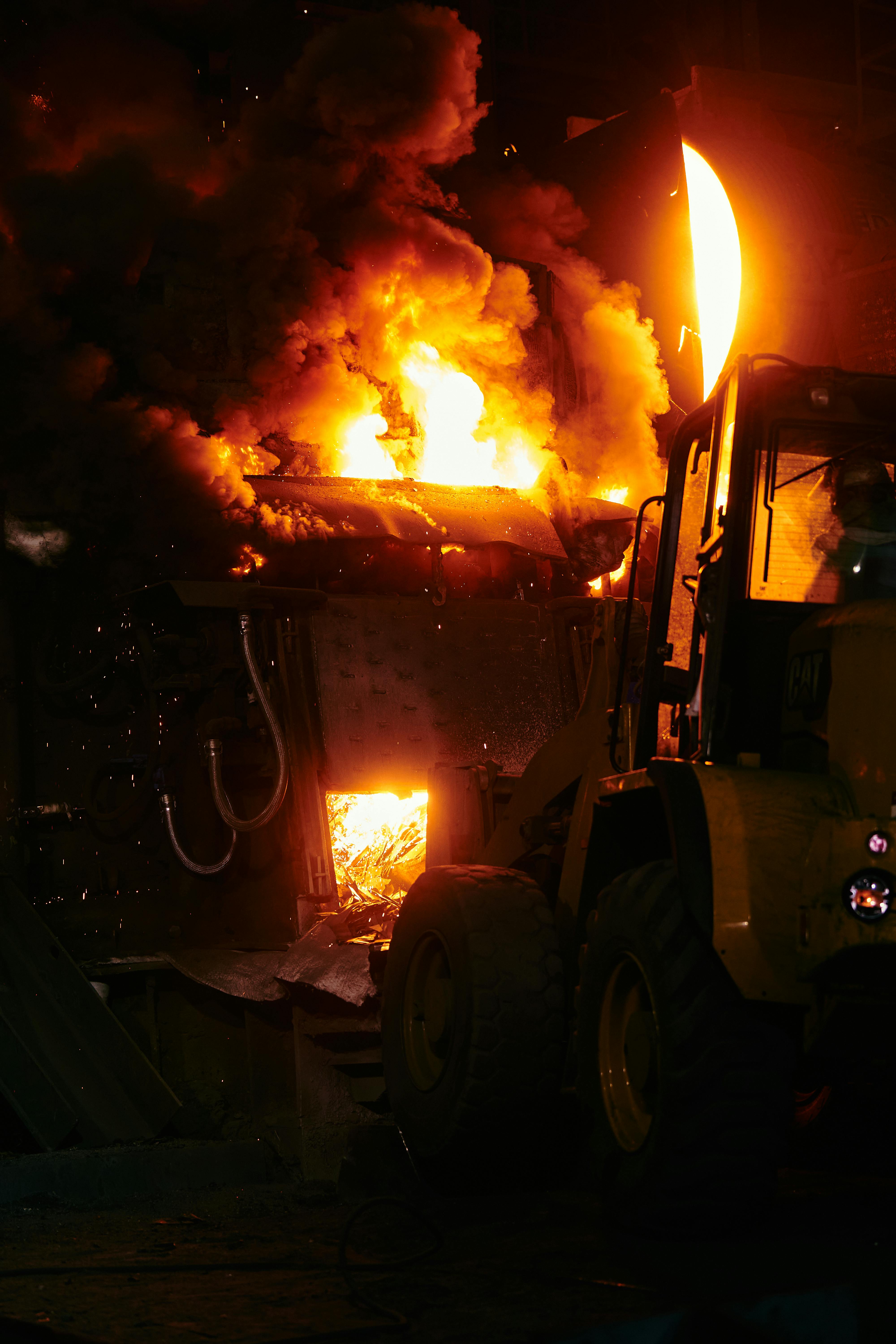 Industrial Fire at Factory with Flames and Smoke