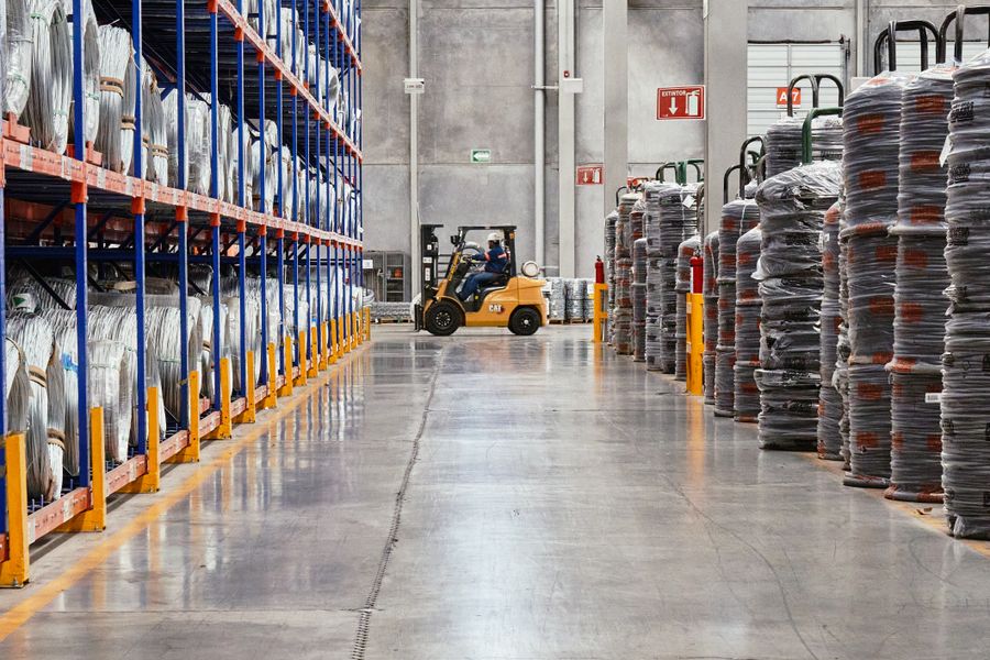 Manufacturing plant with containers staged for dispatch