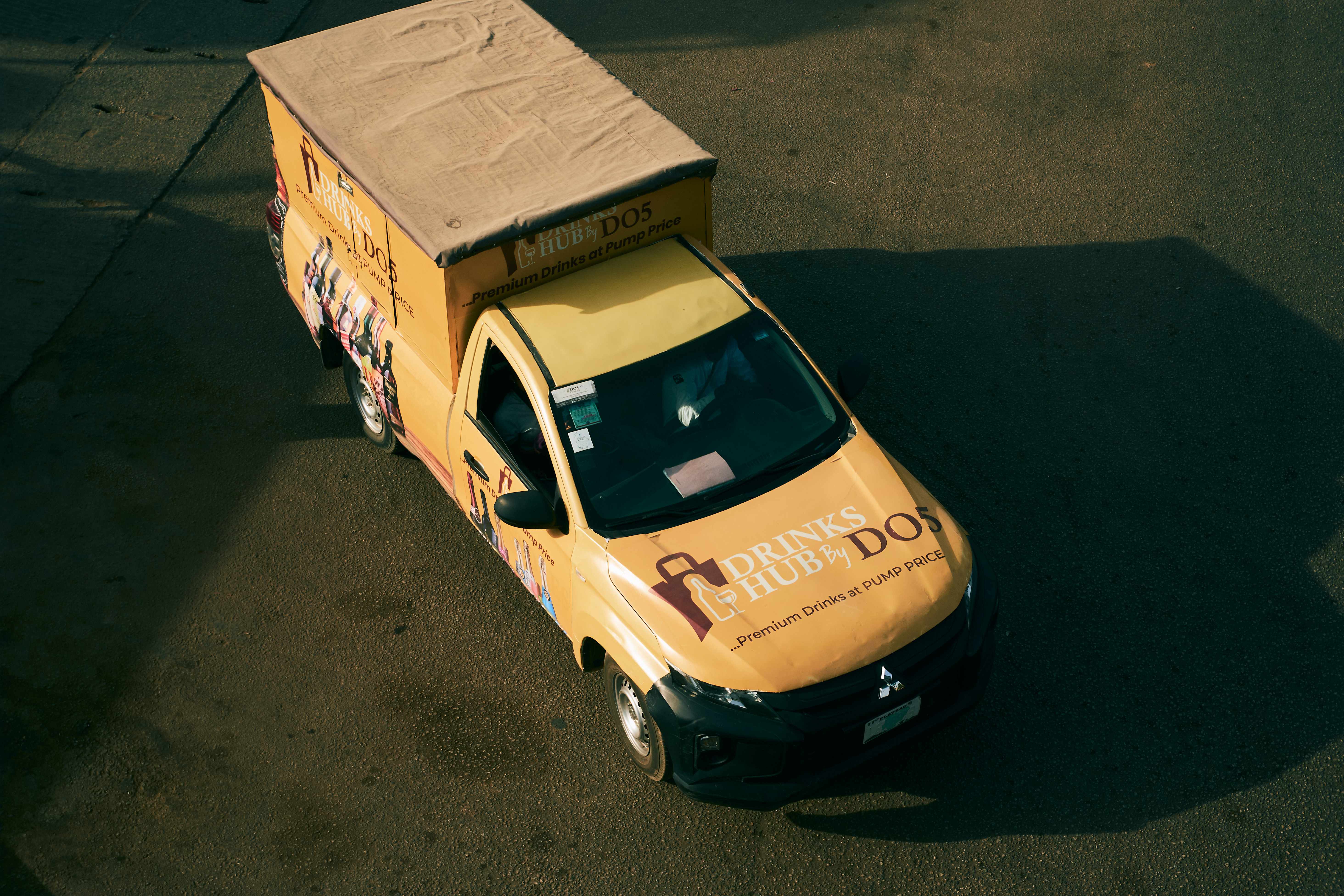 Aerial view of a delivery truck with branding in Jos, Plateau, Nigeria.