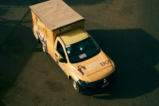 Aerial view of a delivery truck with branding in Jos, Plateau, Nigeria.