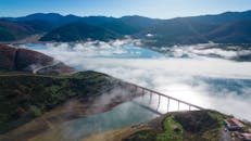 Aerial View of Riaño Reservoir with Bridge