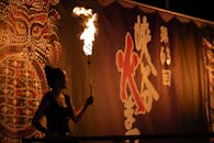 Fire Performer at Night Festival with Japanese Art