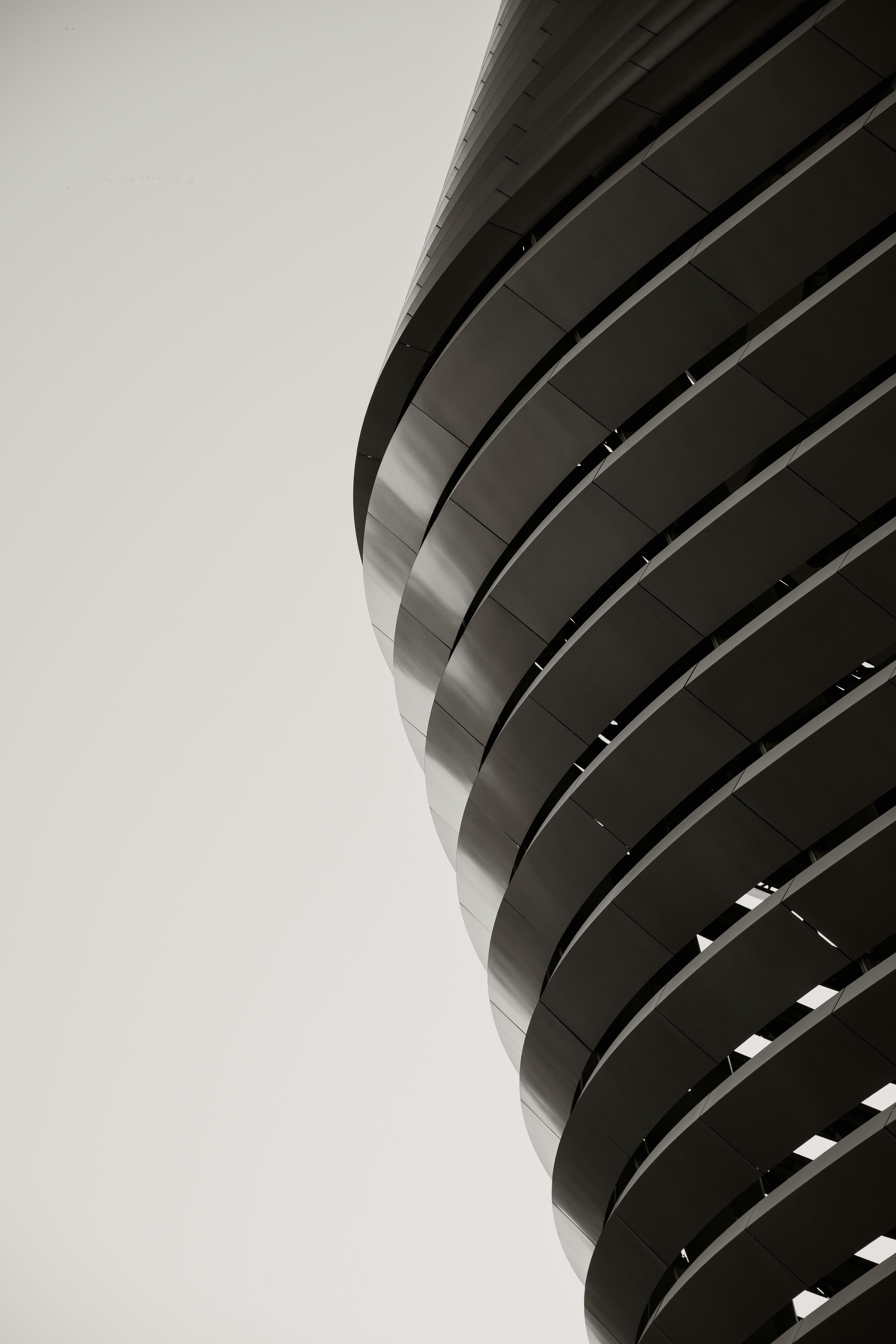 Free Abstract view of a modern, curved architectural structure in Madrid, Spain. Stock Photo