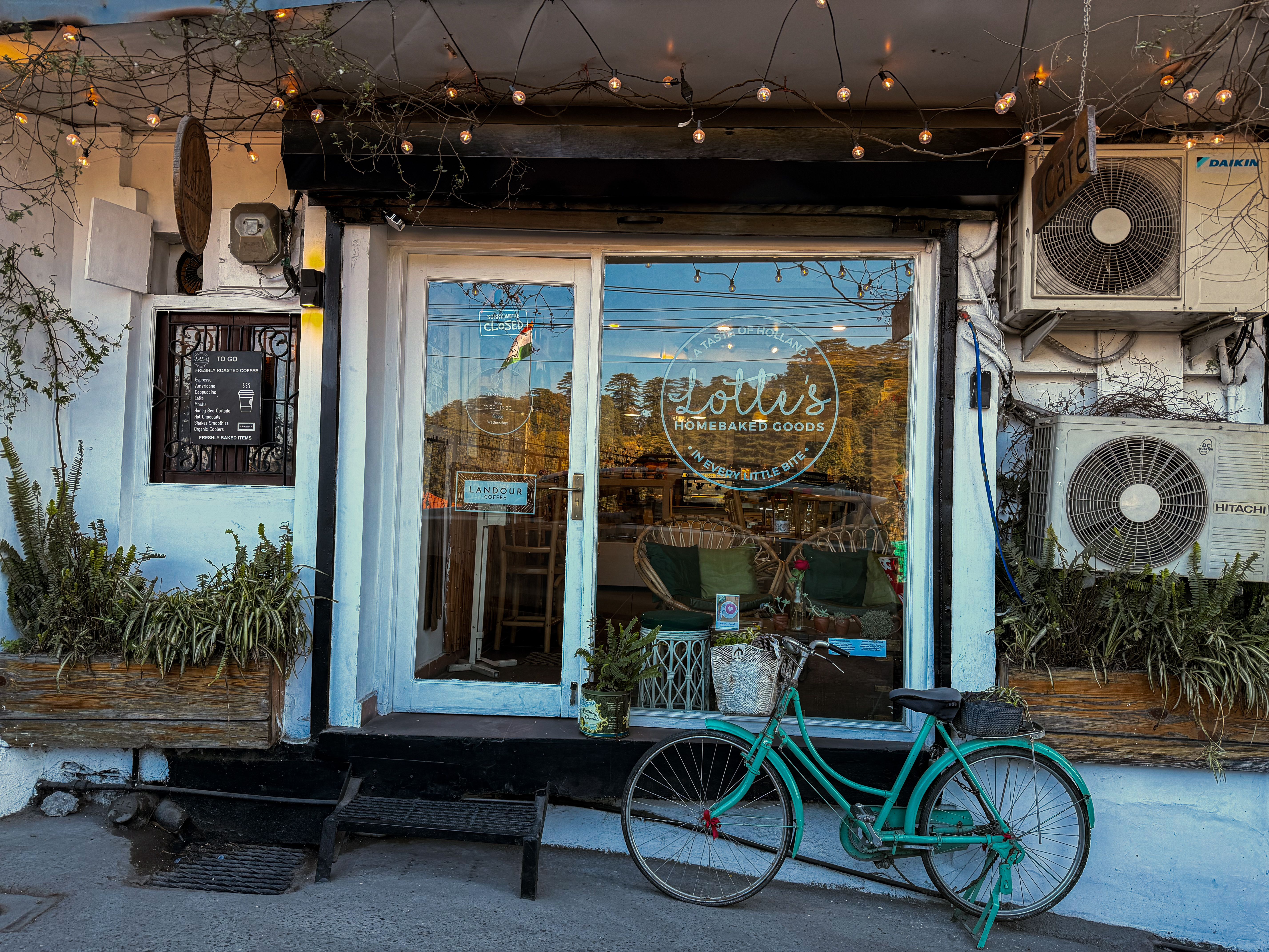 The Aesthetic Crumb storefront with lush greenery and fairy lights