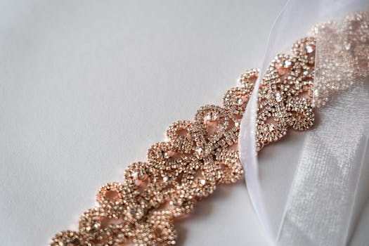 这款优雅的玫瑰金新娘项链，采用白色透明面料，镶有闪亮钻石，非常适合作为婚礼配饰