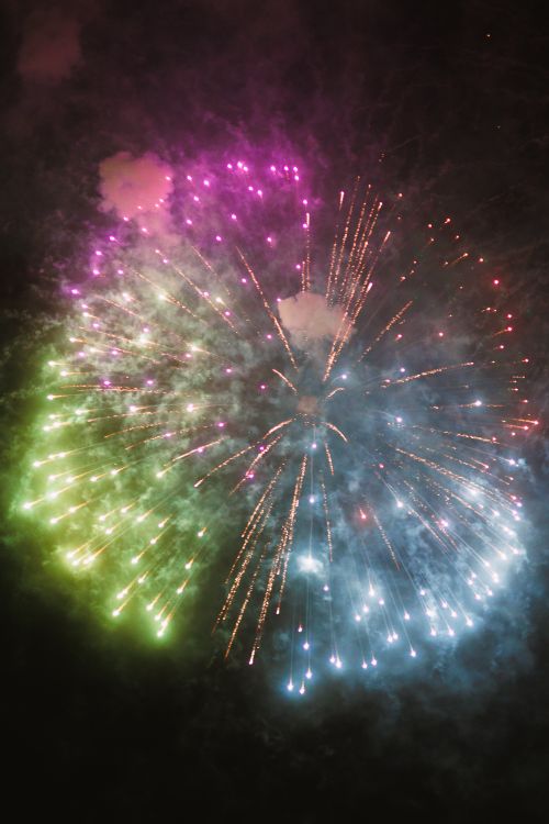 Free Colorful fireworks exploding in a night sky, creating a vibrant light show. Stock Photo