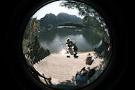 Fisheye View of Serene Lakeside Setting