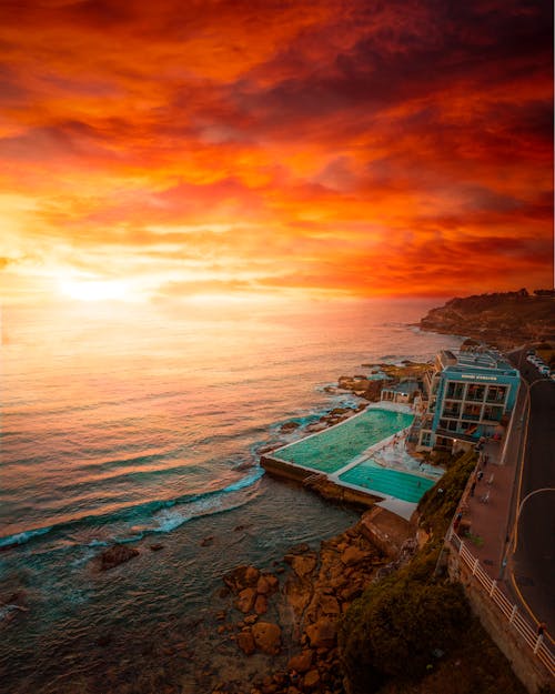 Building Beside the Sea during Sunset