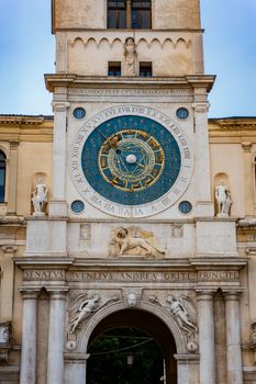 Close-up of the historic astronomical clock at Piazza dei Signori in Padua, Italy.