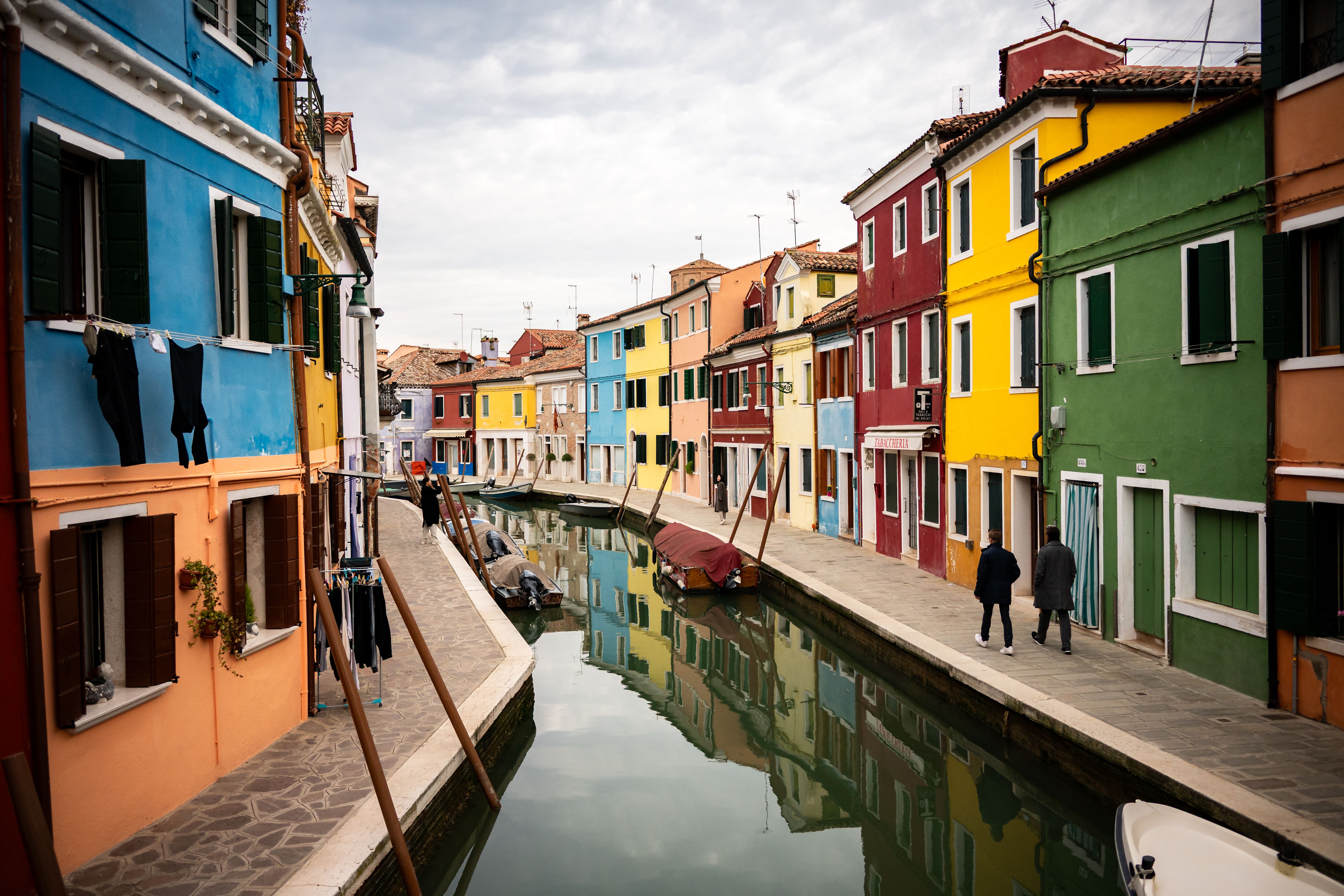charming colorful houses on a canal, Gdańsk Poland