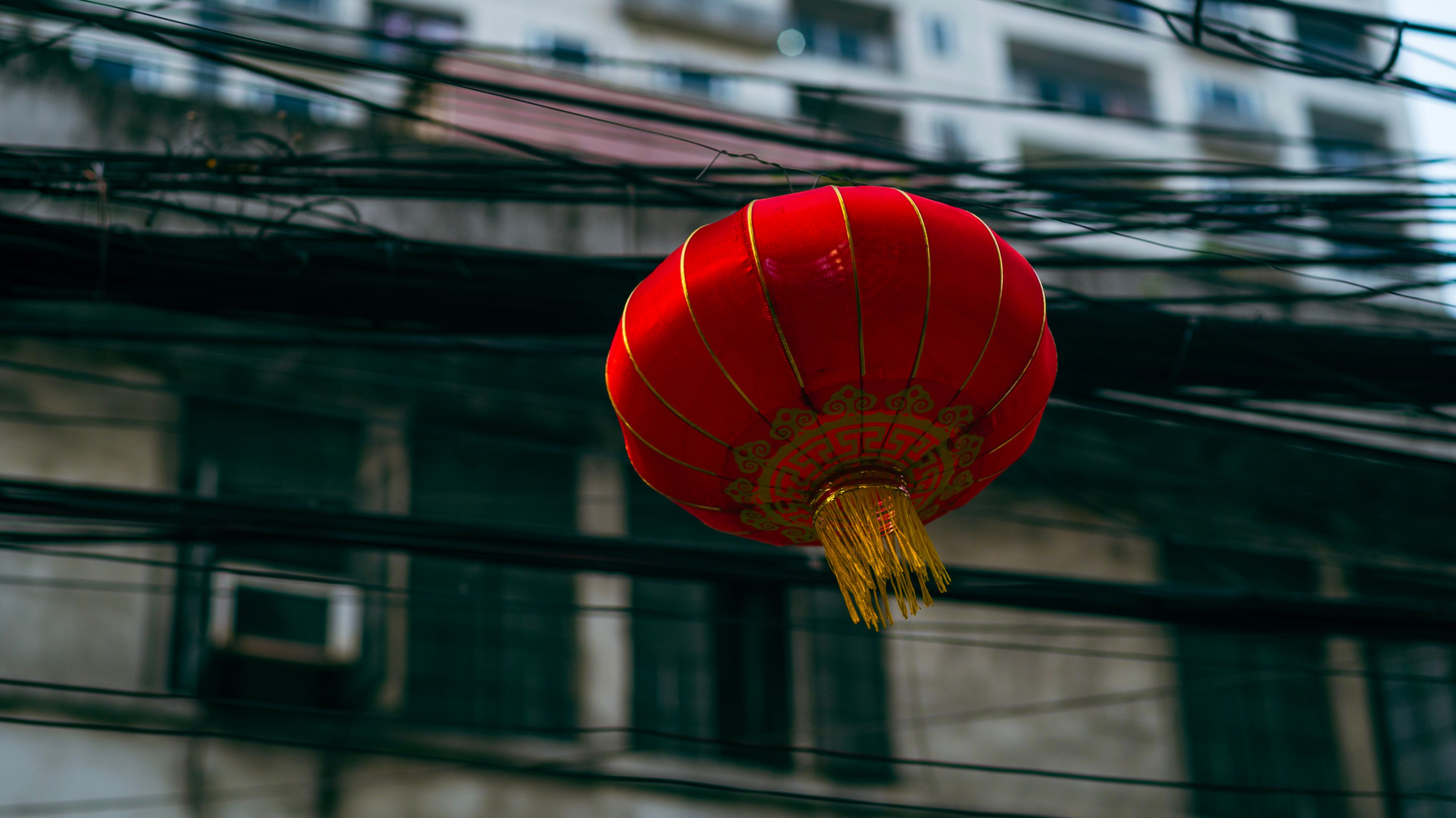 Red Chinese Lantern Hanging on City Street · Free Stock Photo