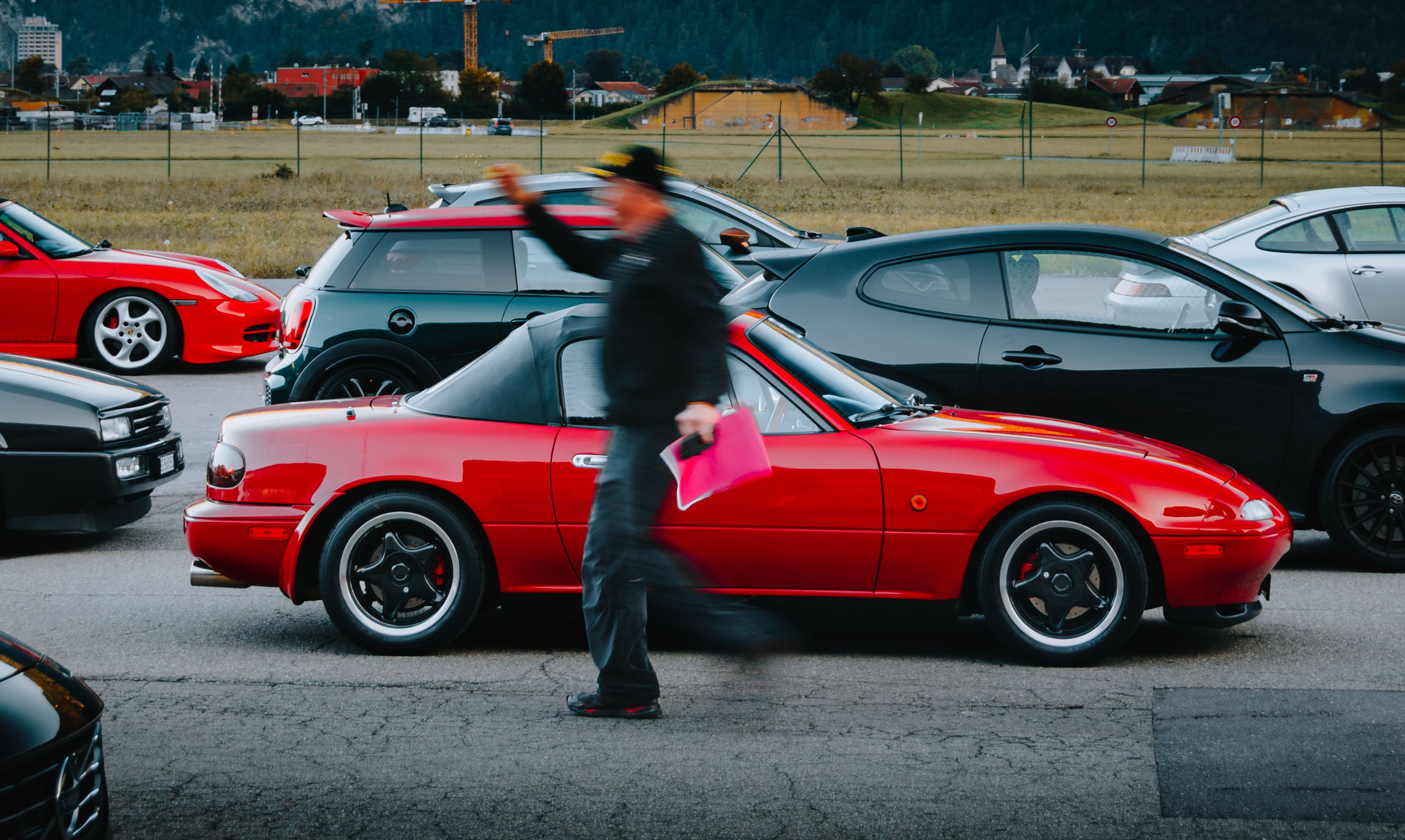 Red Convertible Car in Outdoor Show
