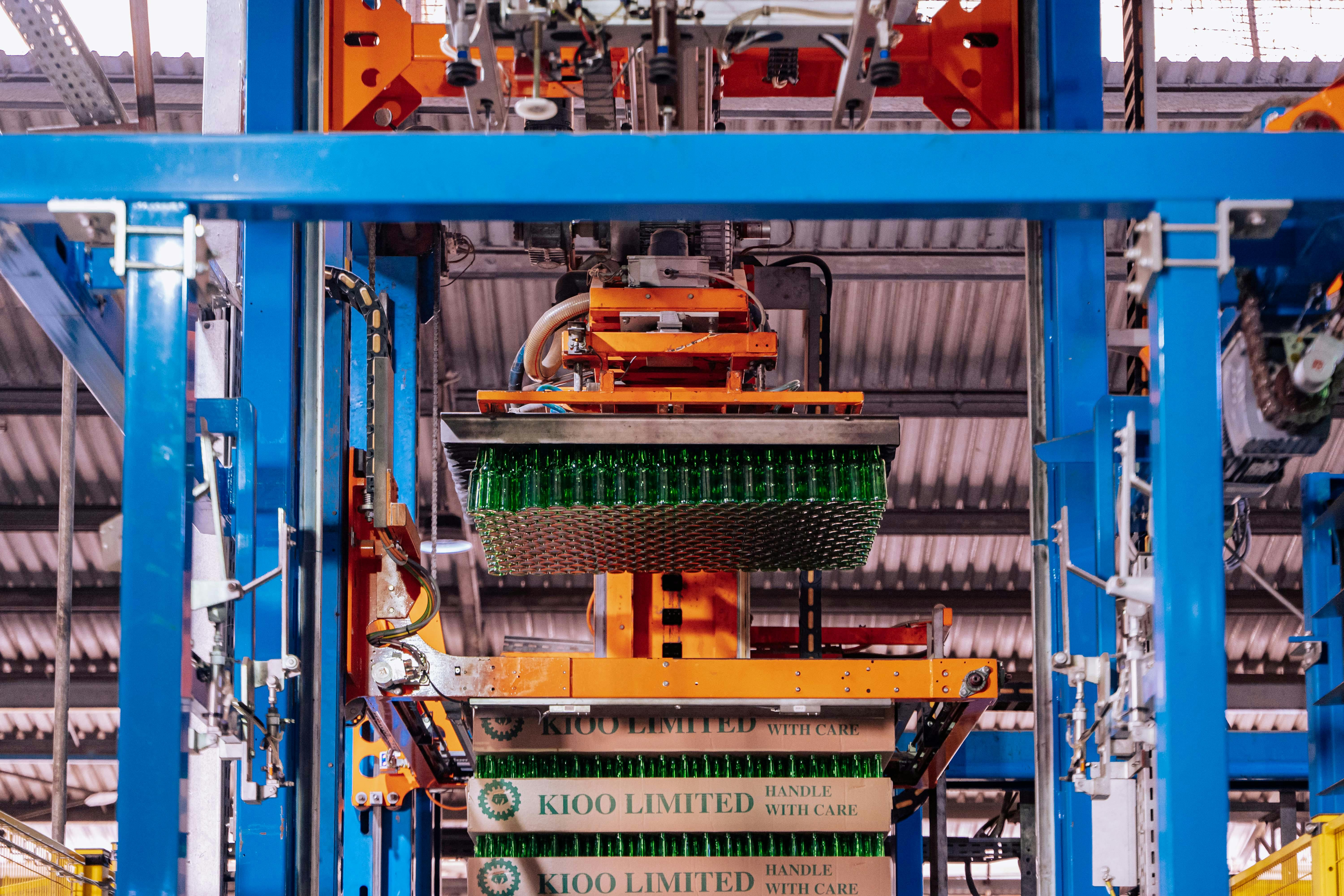 high-tech automated warehouse with drones and robots sorting packages