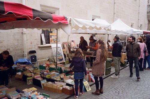 Free Bustling outdoor book market in Nancy, Grand Est, France. Stock Photo