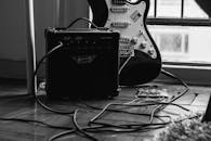 Black and White Electric Guitar and Amp Setup