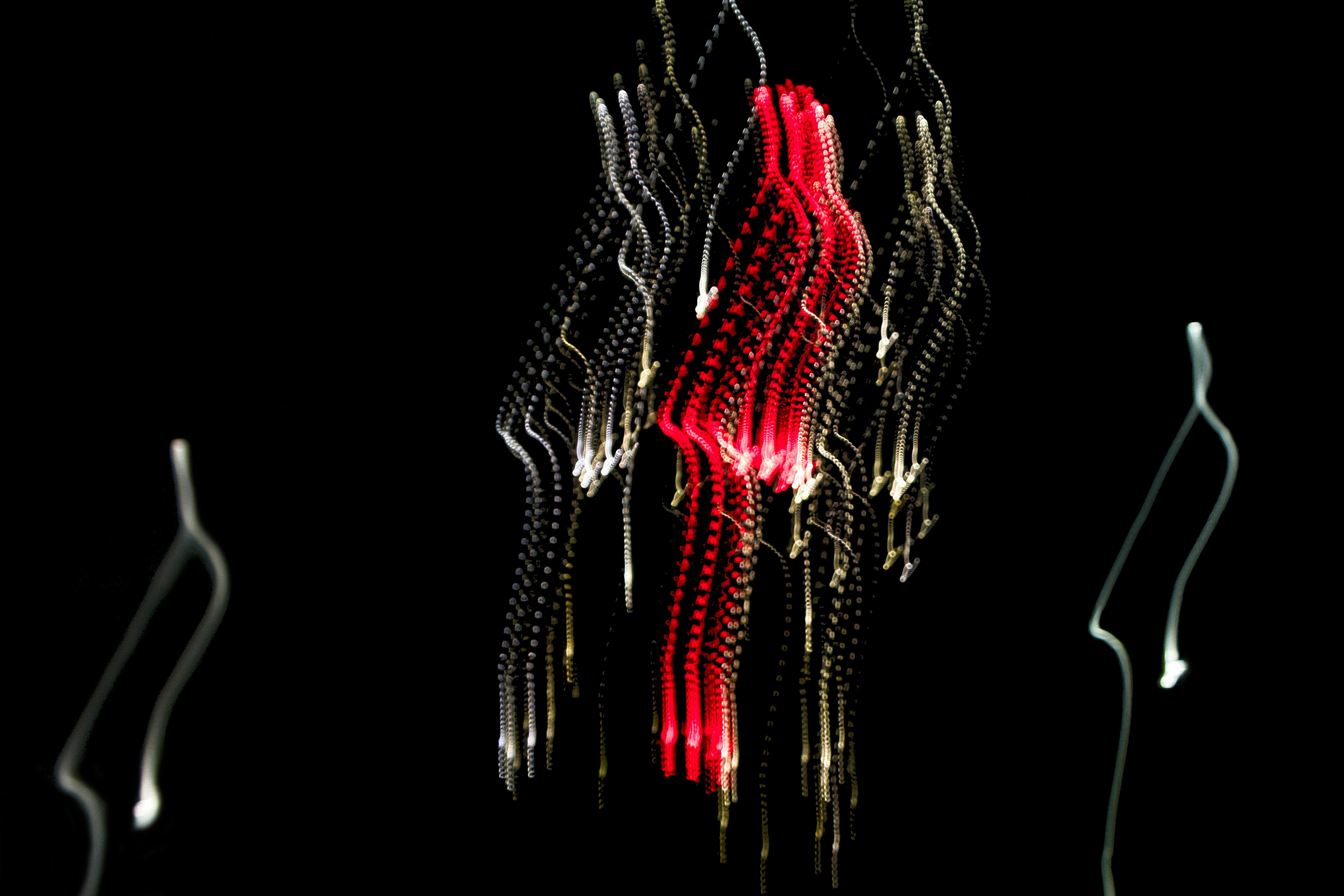 gratis Kleurrijke lichtsporen vormen een abstract patroon tegen een donkere achtergrond. Stockfoto