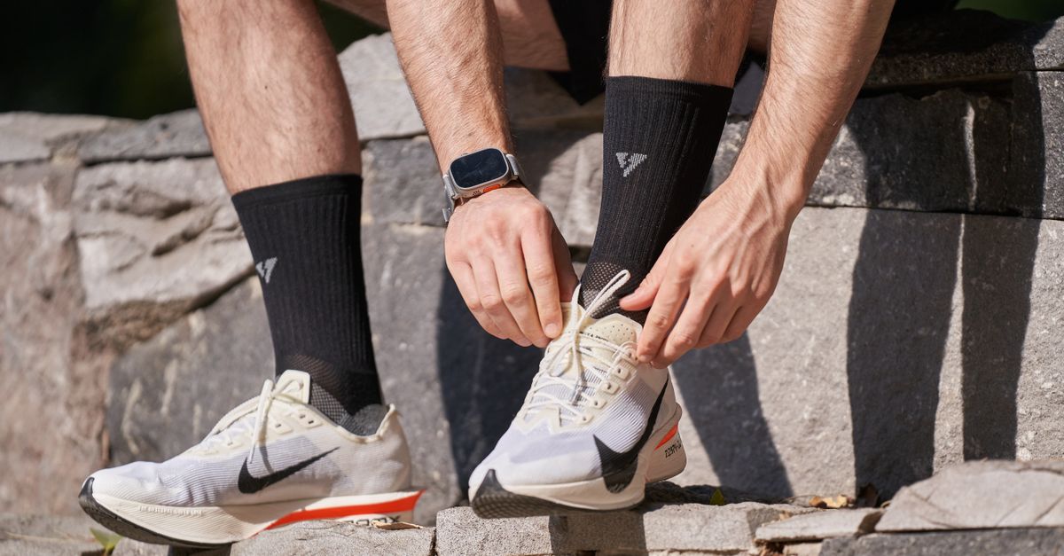 Preparing equipment and tying running shoes
