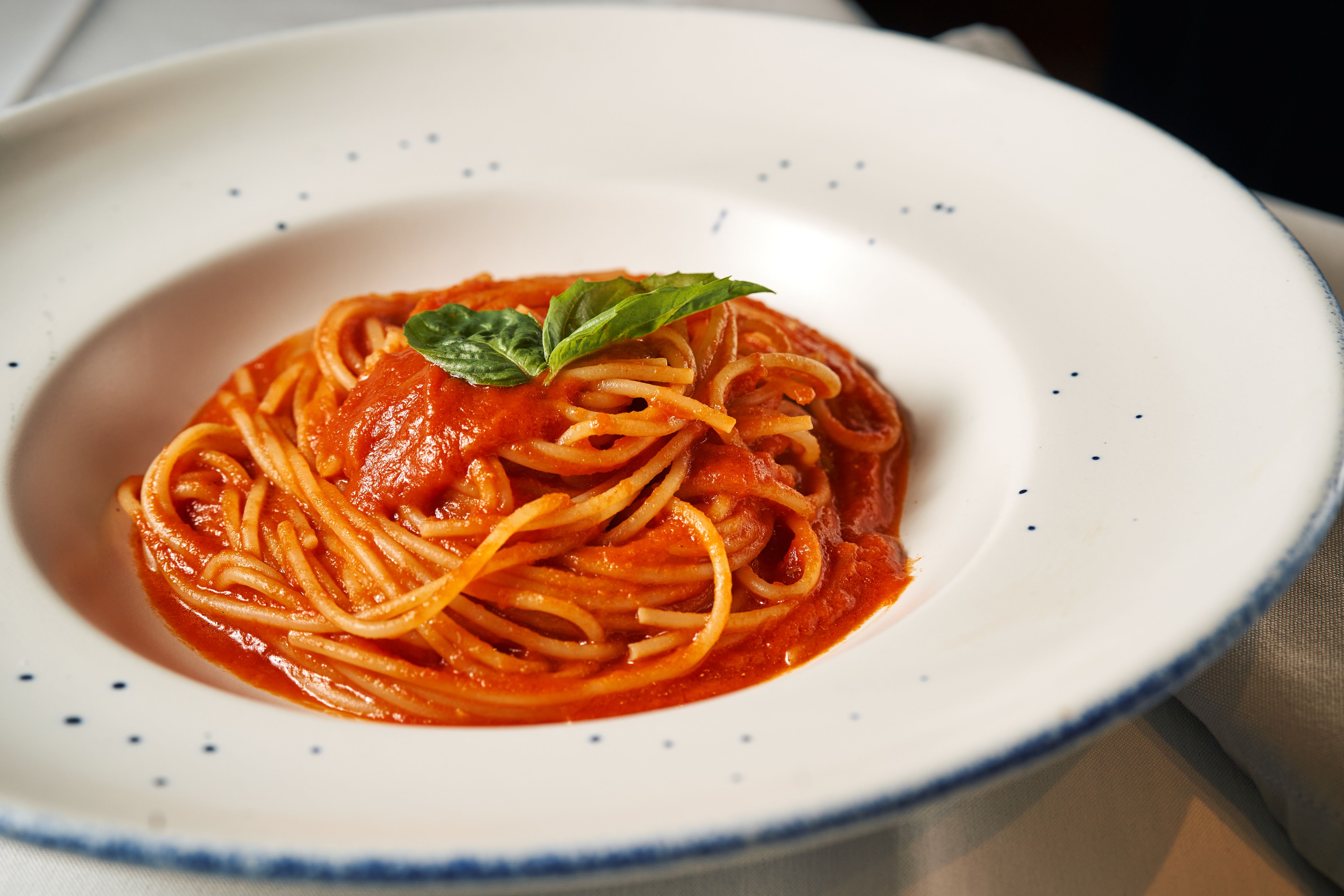 Plato de pasta servido con salsa