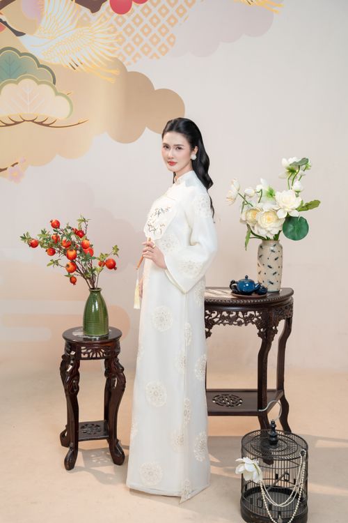 Elegant Woman in Traditional Vietnamese Dress Indoors · Free Stock Photo
