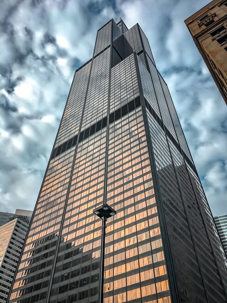 Low Angle Shot Of Willis Tower Under Cloudy Sky