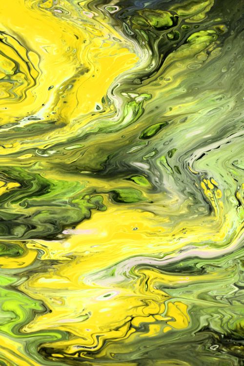 Free Dynamic abstract artwork featuring vibrant yellow and green swirling patterns Stock Photo