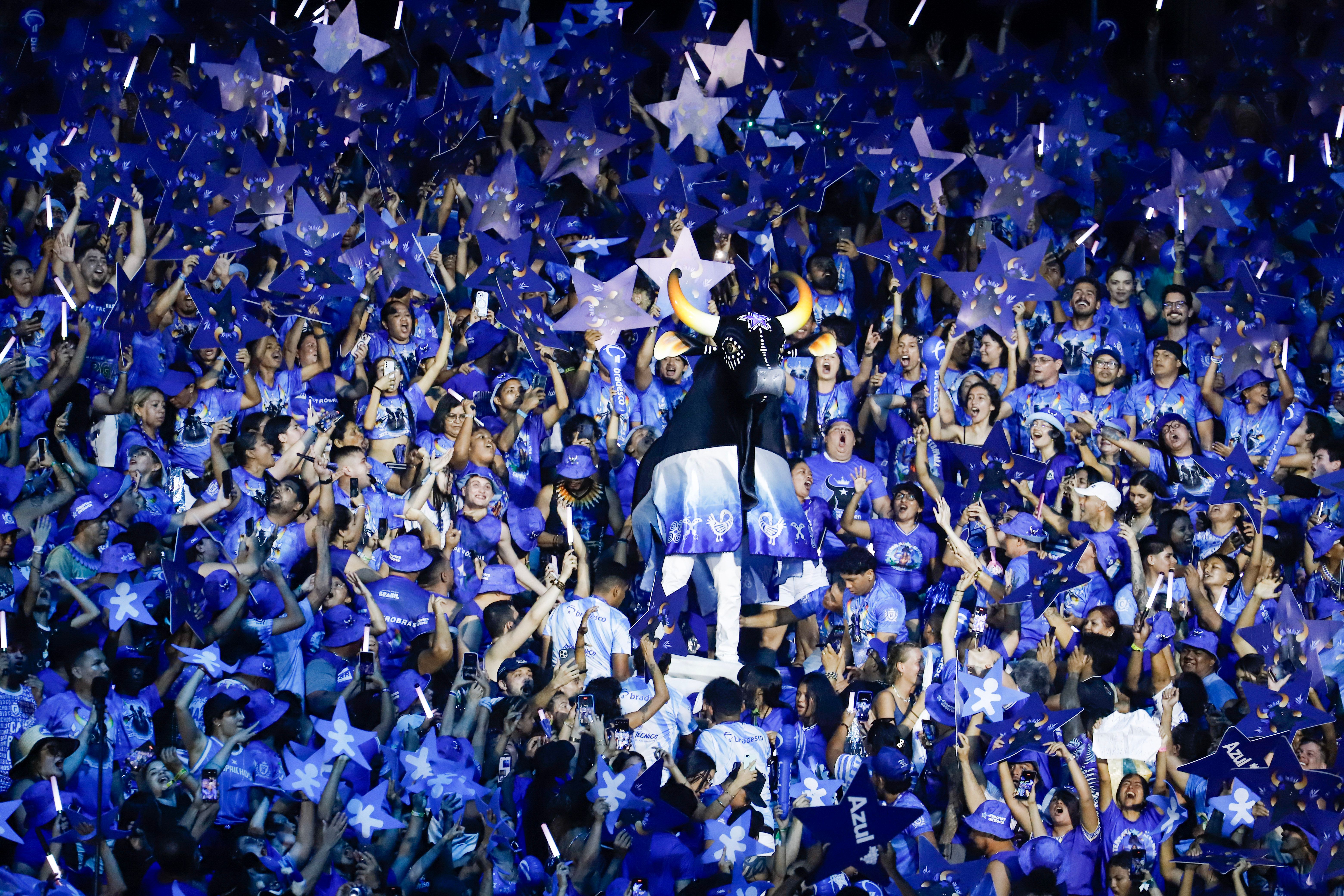 Celebration at Parintins Festival in Amazonas, Brazil with vibrant crowd.