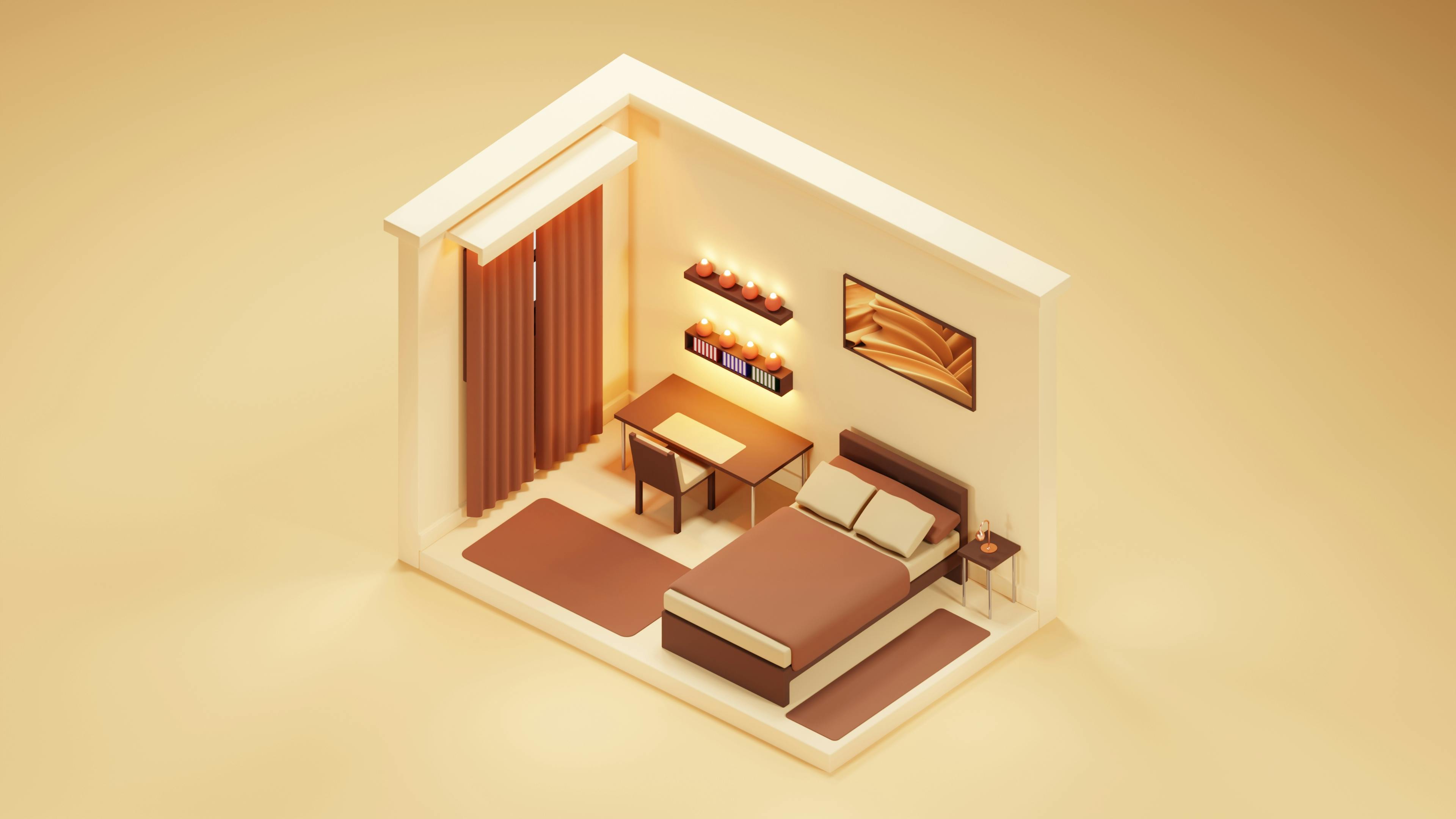 Isometric Minimalist Bedroom Interior Design