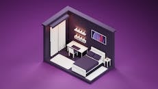 Isometric Modern Bedroom with Purple Theme