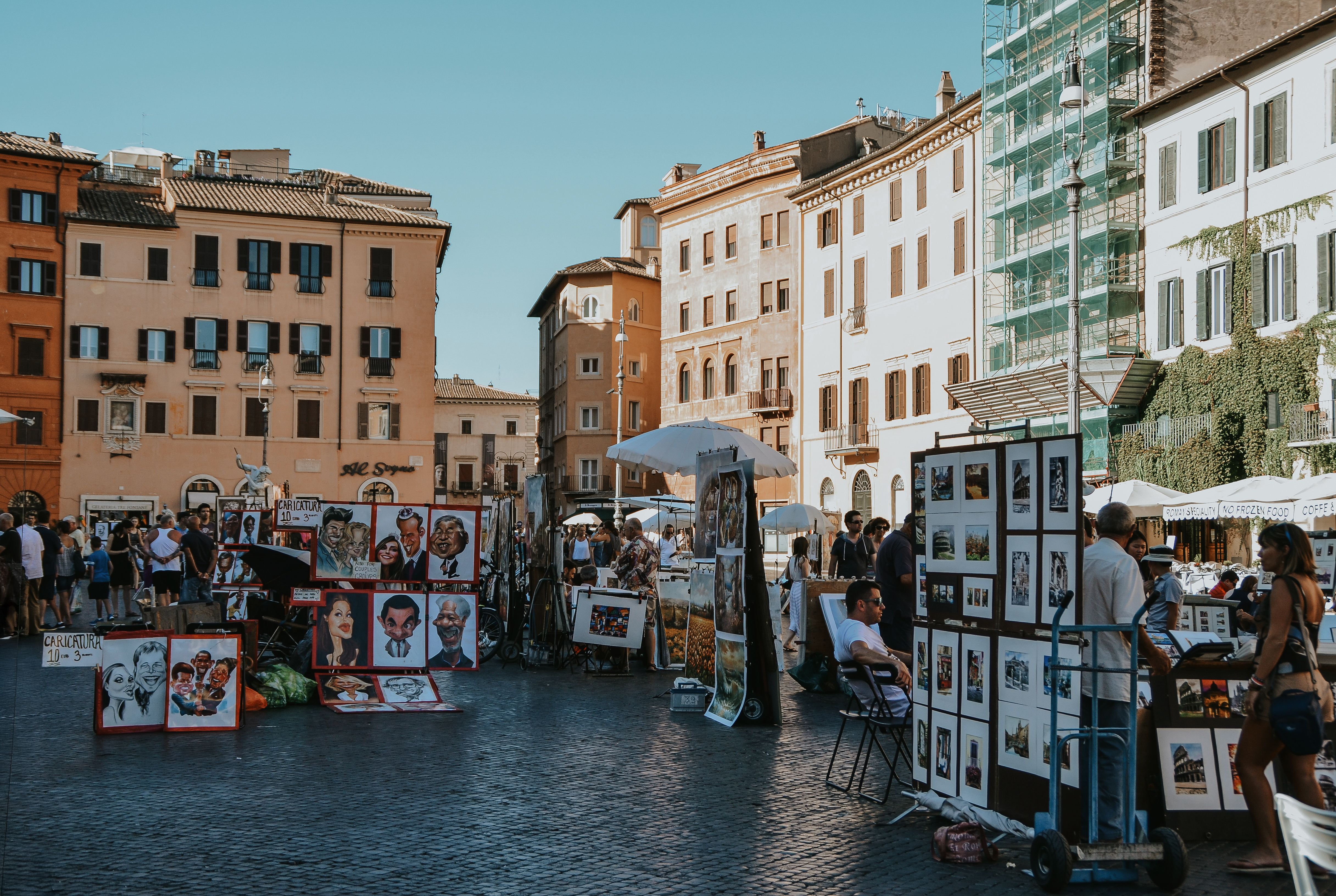 Vibrant Porta Portese flea market in Rome with vendors and diverse goods