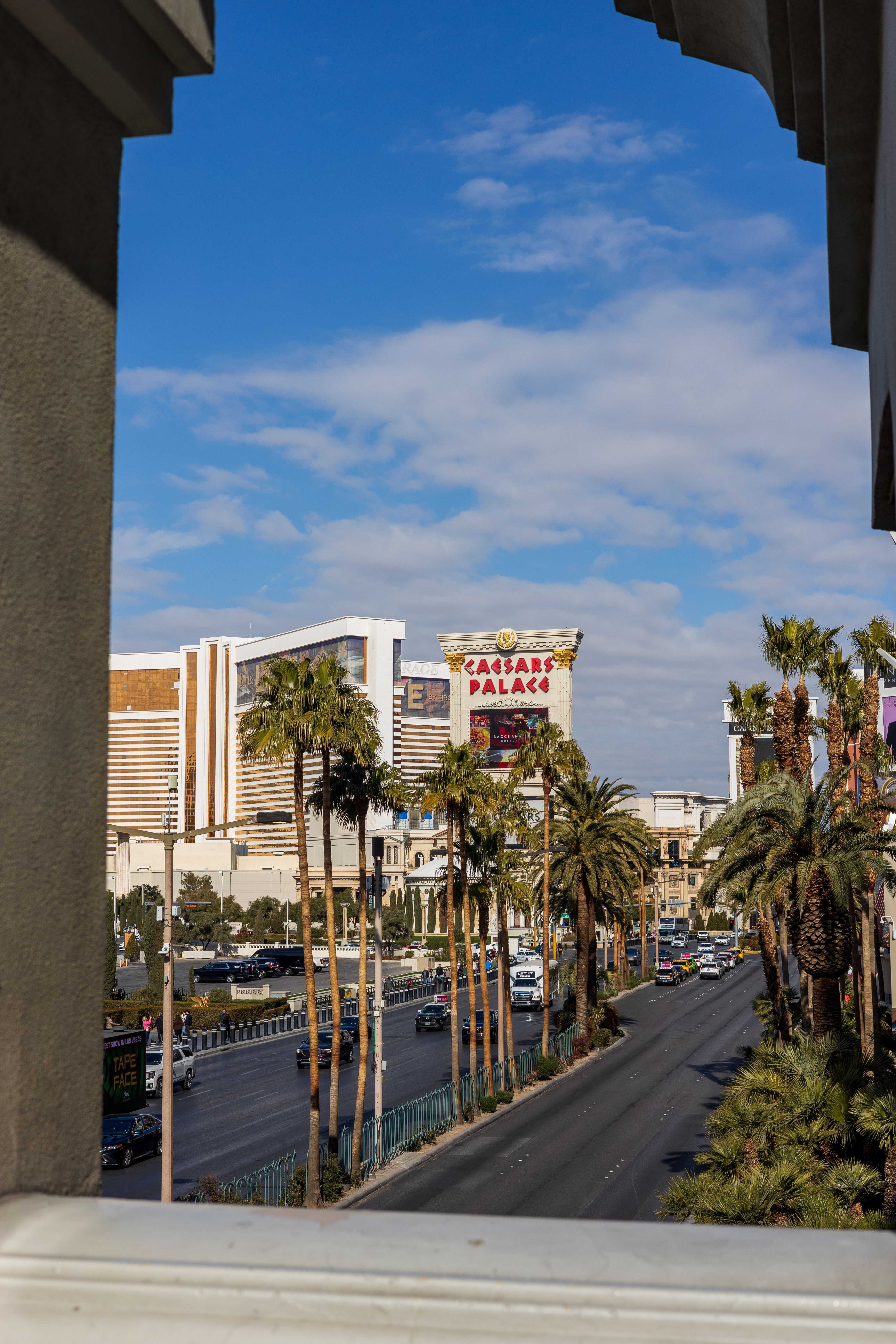 Las Vegas resort exterior with palm trees