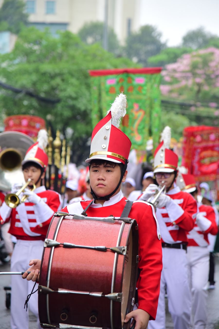 Young musicians performing in a parade