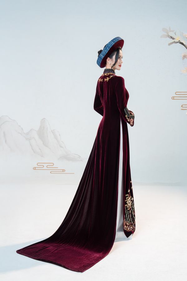 Elegant woman in traditional velvet dress