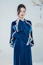 Elegant Woman in Blue Velvet Traditional Attire