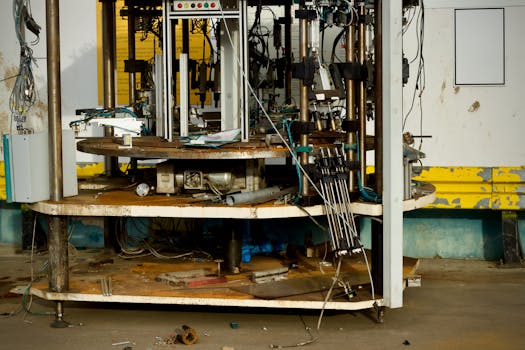 Detailed view of complex industrial machinery featuring metal components and wiring.