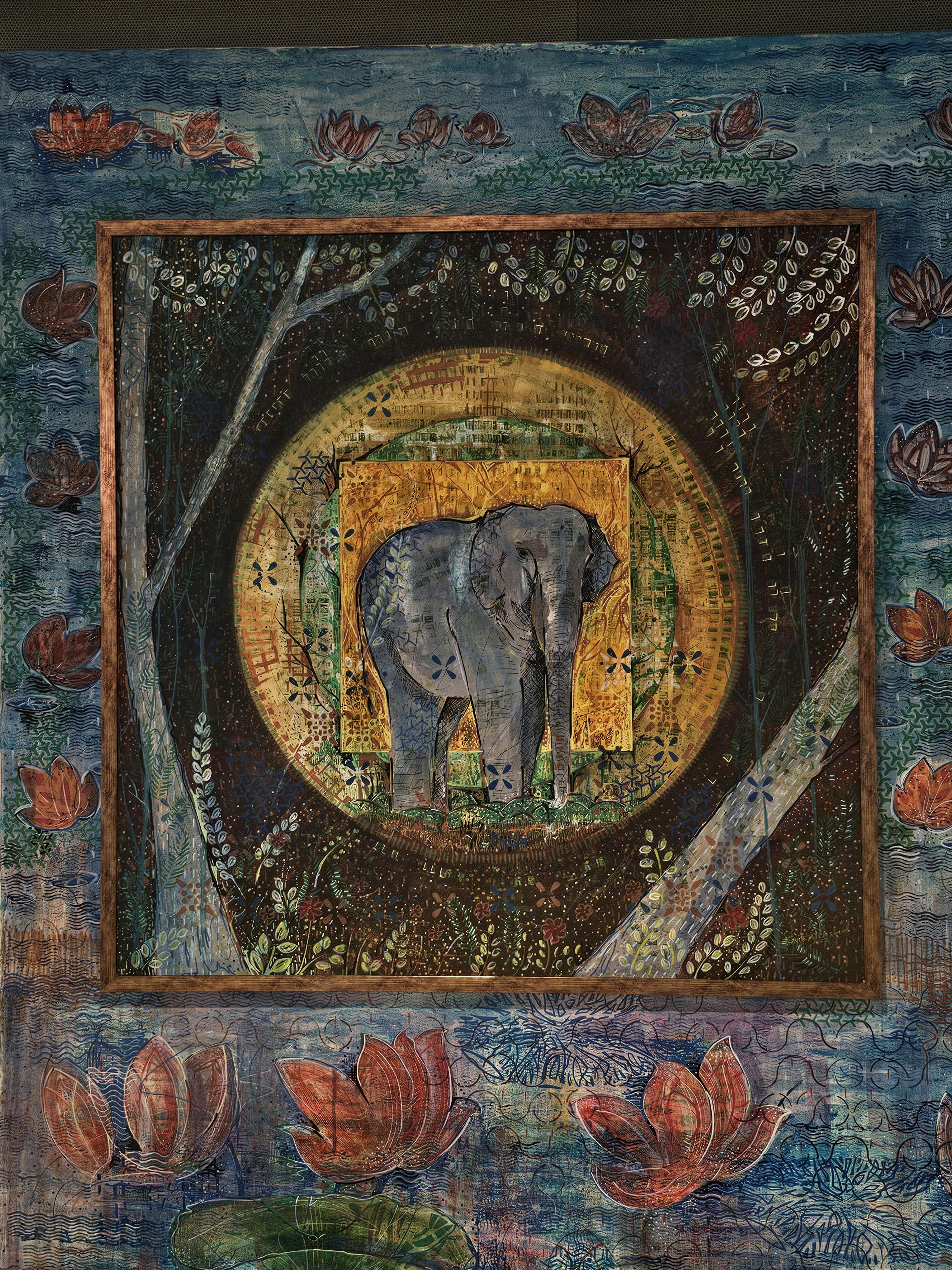 grátis Pintura Artística De Elefante E Lótus Em Tela Foto profissional