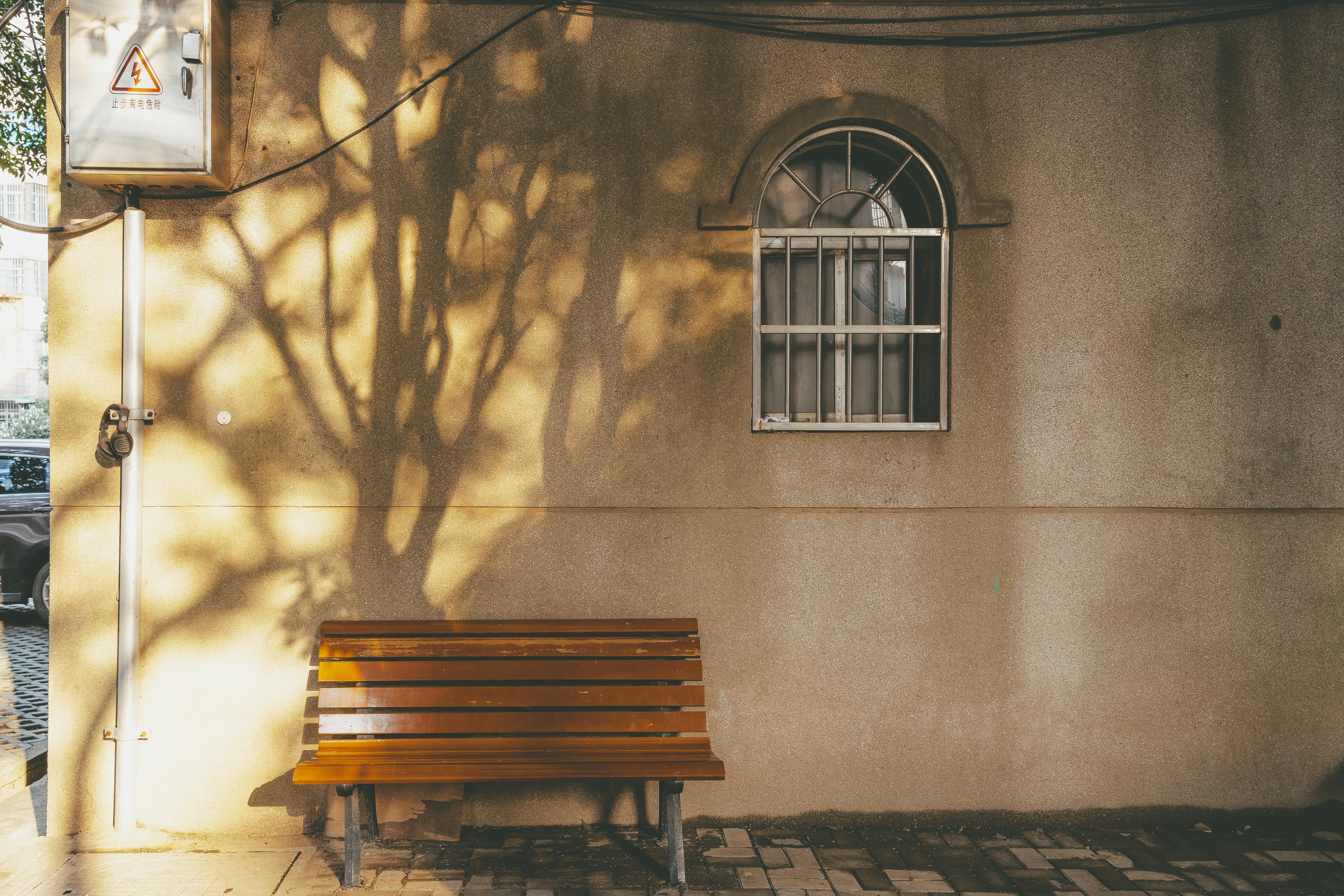 Peaceful Urban Bench with Tree Shadows
