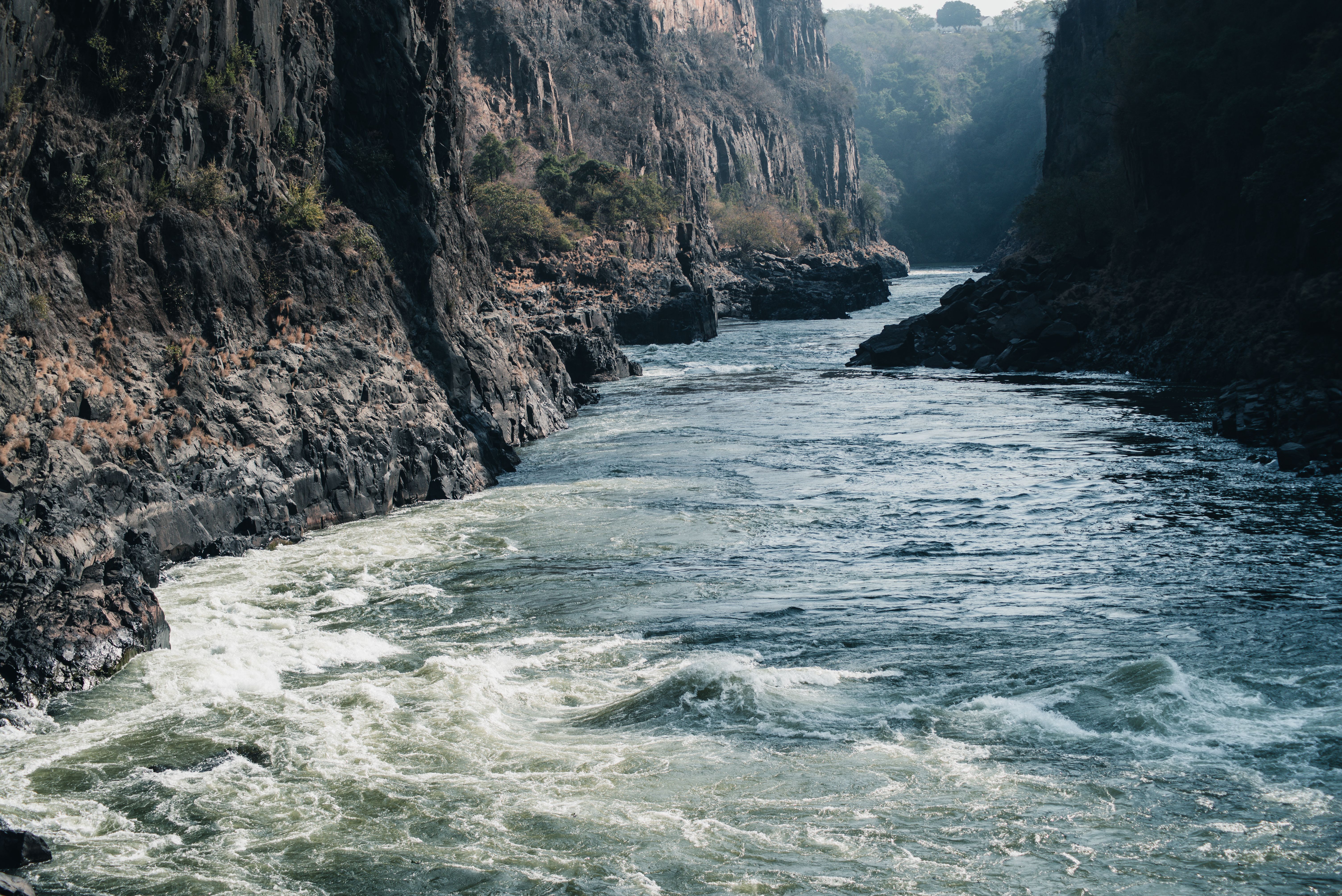 Scenic gorge river flowing through rocky landscape, Zimbabwe